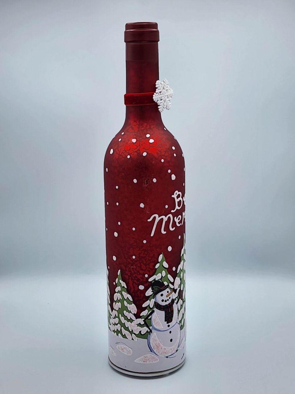 Artisan "Be Merry" Snowman Light-Up Bottle Decor - Picture 4 of 11